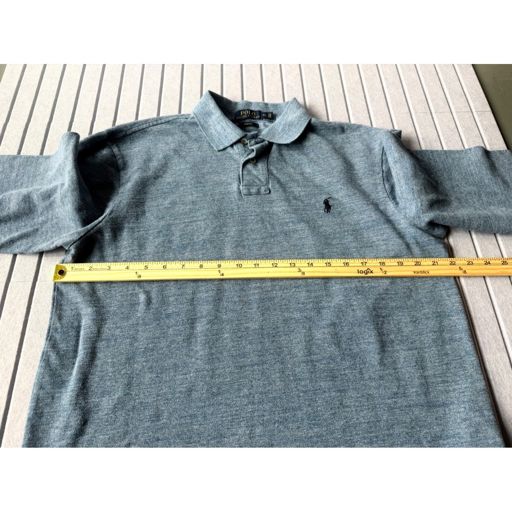 Polo Ralph Lauren Mens XL Slim Fit Long Sleeve Polo Shirt Blue Heathered Knit - Picture 6 of 6